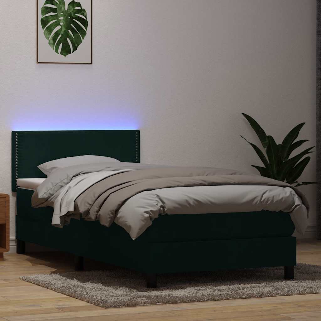 Κρεβάτι Boxspring με Στρώμα & LED σκούρο πράσινο 90x210εκ. Βελούδινο - Pakobazaar