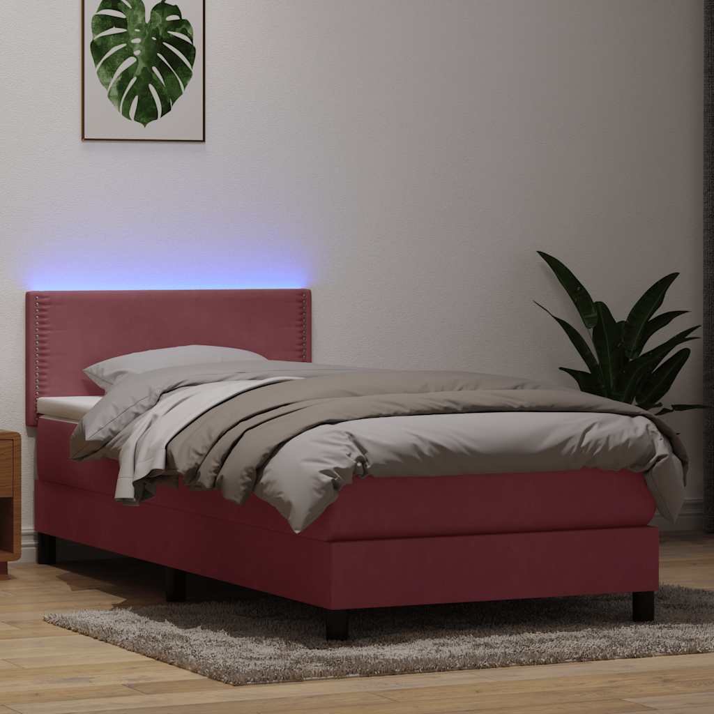 Κρεβάτι Boxspring με Στρώμα & LED ροζ 90x210 εκ. Βελούδινο