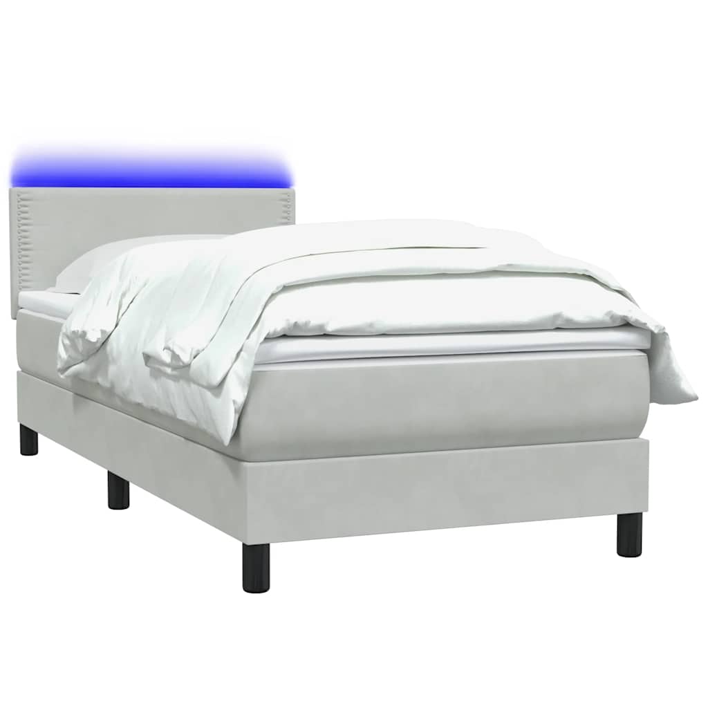 Κρεβάτι Boxspring με Στρώμα & LED Ανοιχτό Γκρι 100x210 εκ. Βελούδινο - Pakobazaar