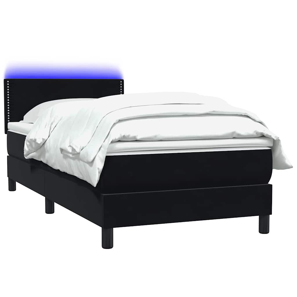 Κρεβάτι Boxspring με Στρώμα & LED Μαύρο 100x210 cm Βελούδινο - Pakobazaar