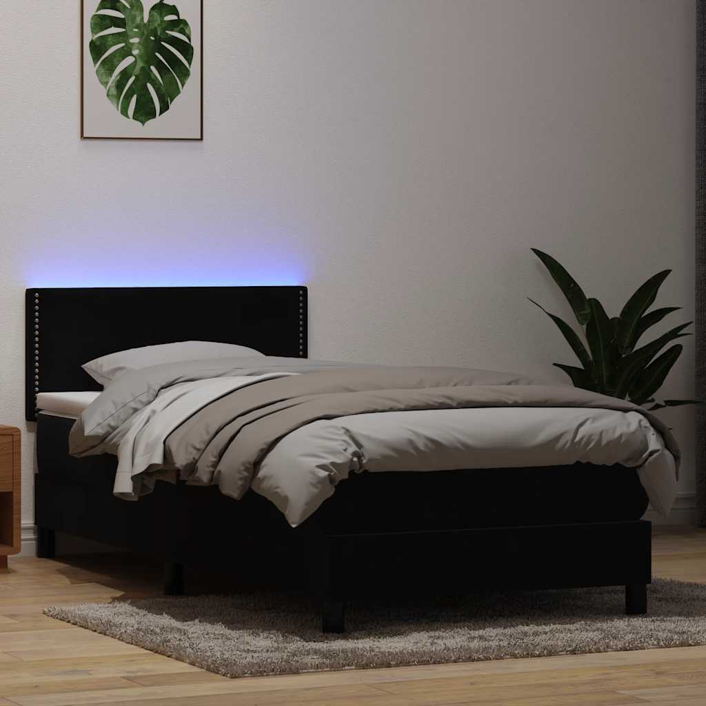 Κρεβάτι Boxspring με Στρώμα & LED Μαύρο 100x210 cm Βελούδινο - Pakobazaar