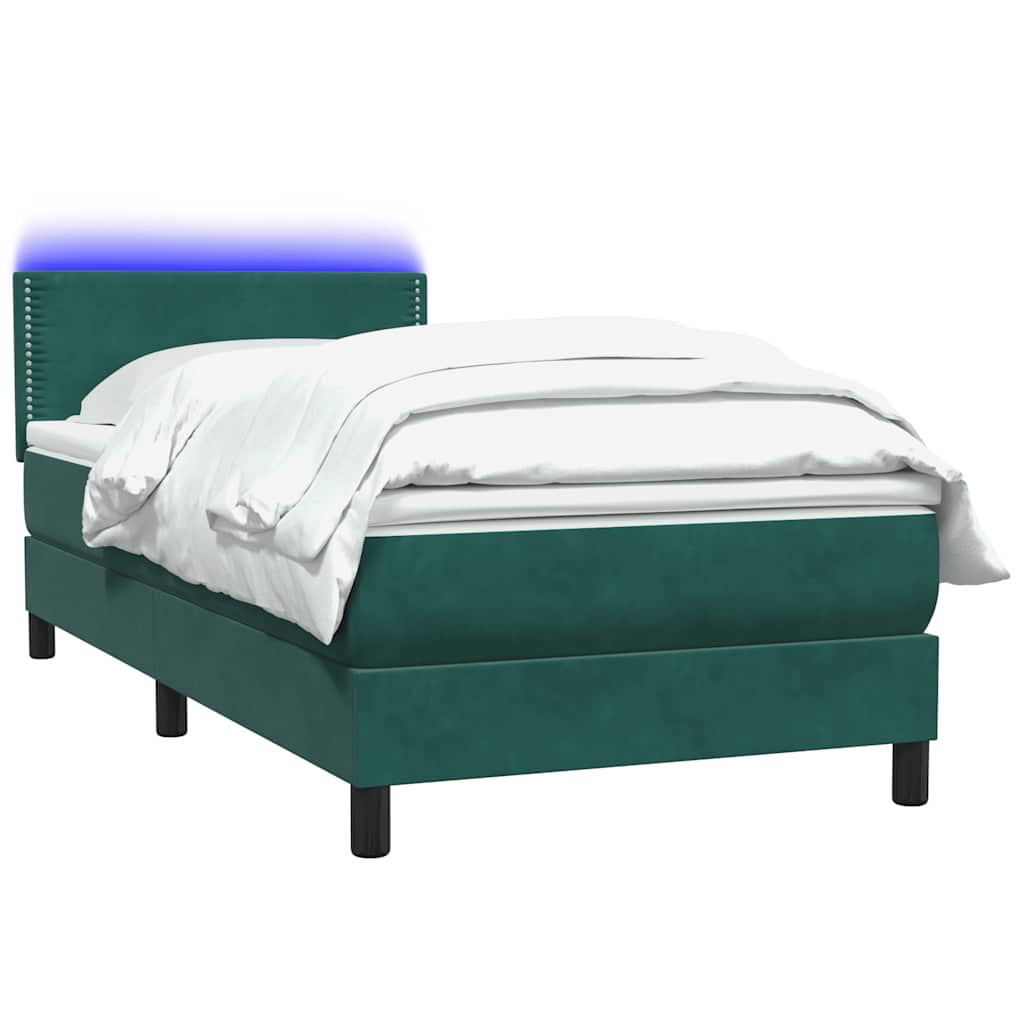 Κρεβάτι Boxspring με Στρώμα & LED Σκούρο Πράσινο 100x210εκ. Βελούδινο - Pakobazaar