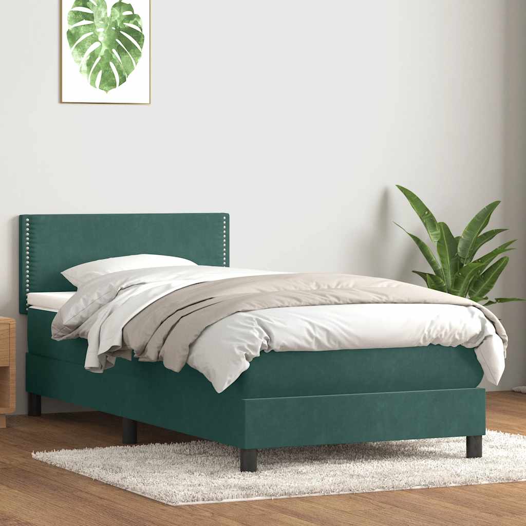 Κρεβάτι Boxspring με Στρώμα & LED Σκούρο Πράσινο 100x210εκ. Βελούδινο - Pakobazaar