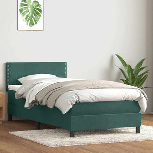 Κρεβάτι Boxspring με Στρώμα & LED Σκούρο Πράσινο 100x210εκ. Βελούδινο - Pakobazaar