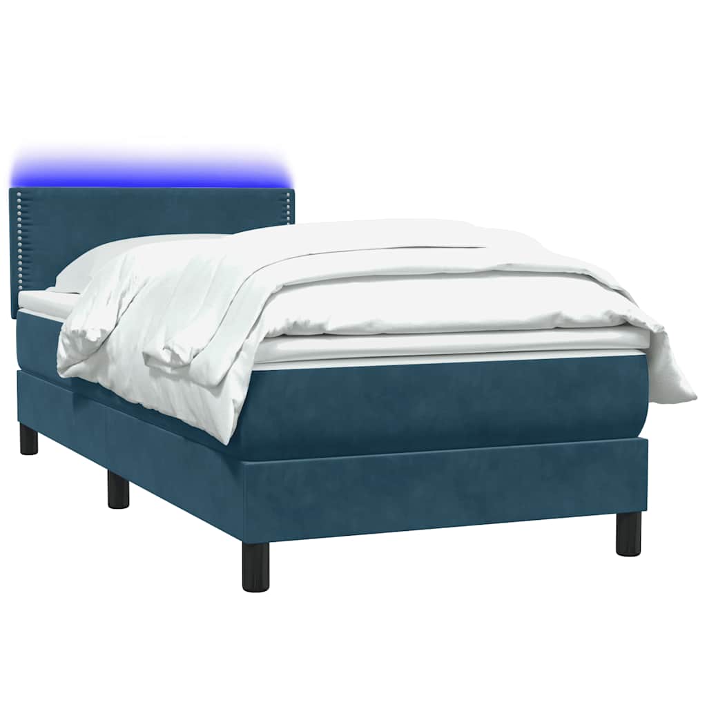 Κρεβάτι Boxspring με Στρώμα & LED Σκούρο Μπλε 100x210 εκ. Βελούδινο - Pakobazaar