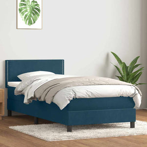Κρεβάτι Boxspring με Στρώμα & LED Σκούρο Μπλε 100x210 εκ. Βελούδινο