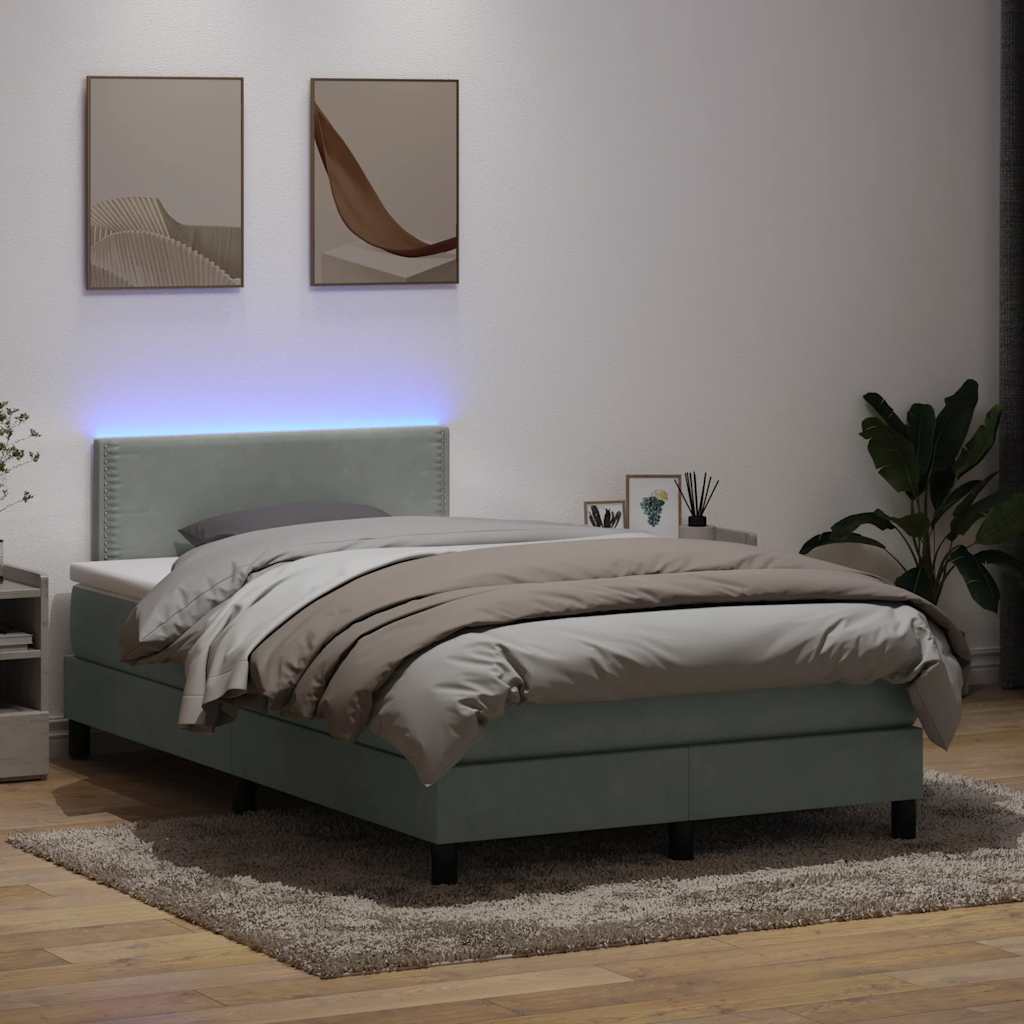 Κρεβάτι Boxspring με Στρώμα & LED Ανοιχτό Γκρι 120x210 εκ. Βελούδινο