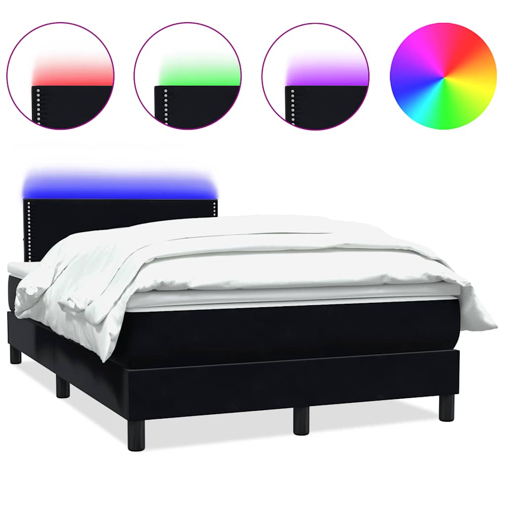 Κρεβάτι Boxspring με Στρώμα & LED Μαύρο 1120x210 εκ. Βελούδινο
