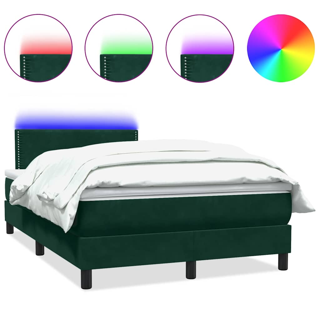 Κρεβάτι Boxspring με Στρώμα & LED Σκούρο Πράσινο 120x210εκ. Βελούδινο - Pakobazaar