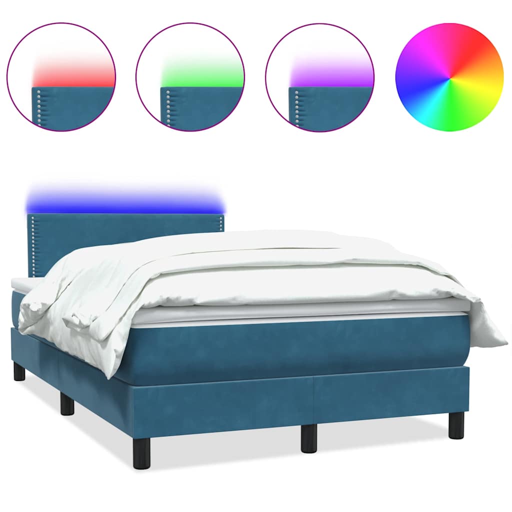 Κρεβάτι Boxspring με Στρώμα & LED Σκούρο Μπλε 120x210 εκ. Βελούδινο