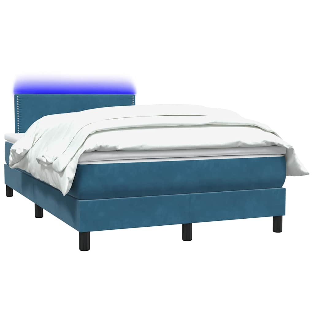 Κρεβάτι Boxspring με Στρώμα & LED Σκούρο Μπλε 120x210 εκ. Βελούδινο