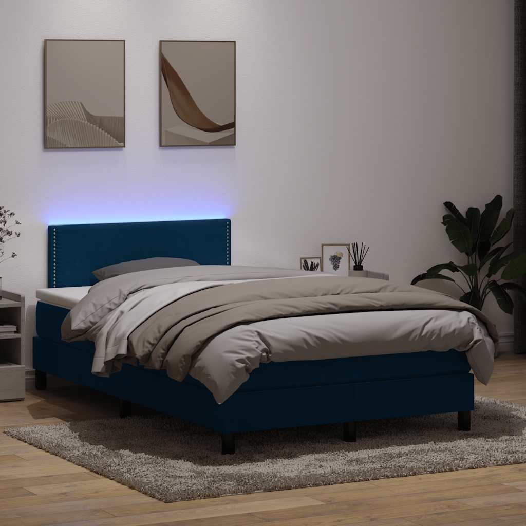 Κρεβάτι Boxspring με Στρώμα & LED Σκούρο Μπλε 120x210 εκ. Βελούδινο