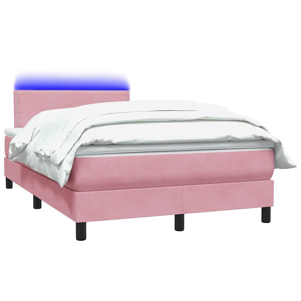 Κρεβάτι Boxspring με Στρώμα & LED Ροζ 120x210 εκ. Βελούδινο