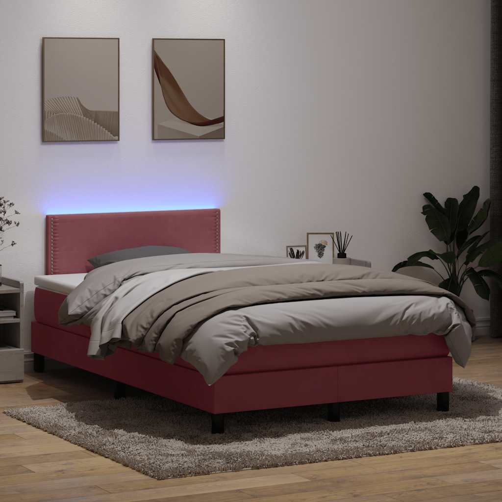 Κρεβάτι Boxspring με Στρώμα & LED Ροζ 120x210 εκ. Βελούδινο
