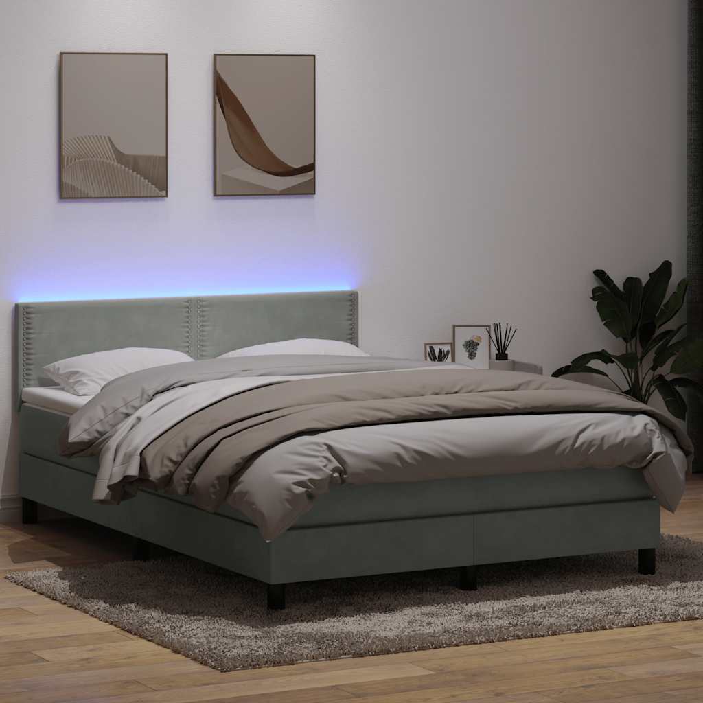Κρεβάτι Boxspring με Στρώμα & LED Ανοιχτό Γκρι 140x210 εκ. Βελούδινο - Pakobazaar