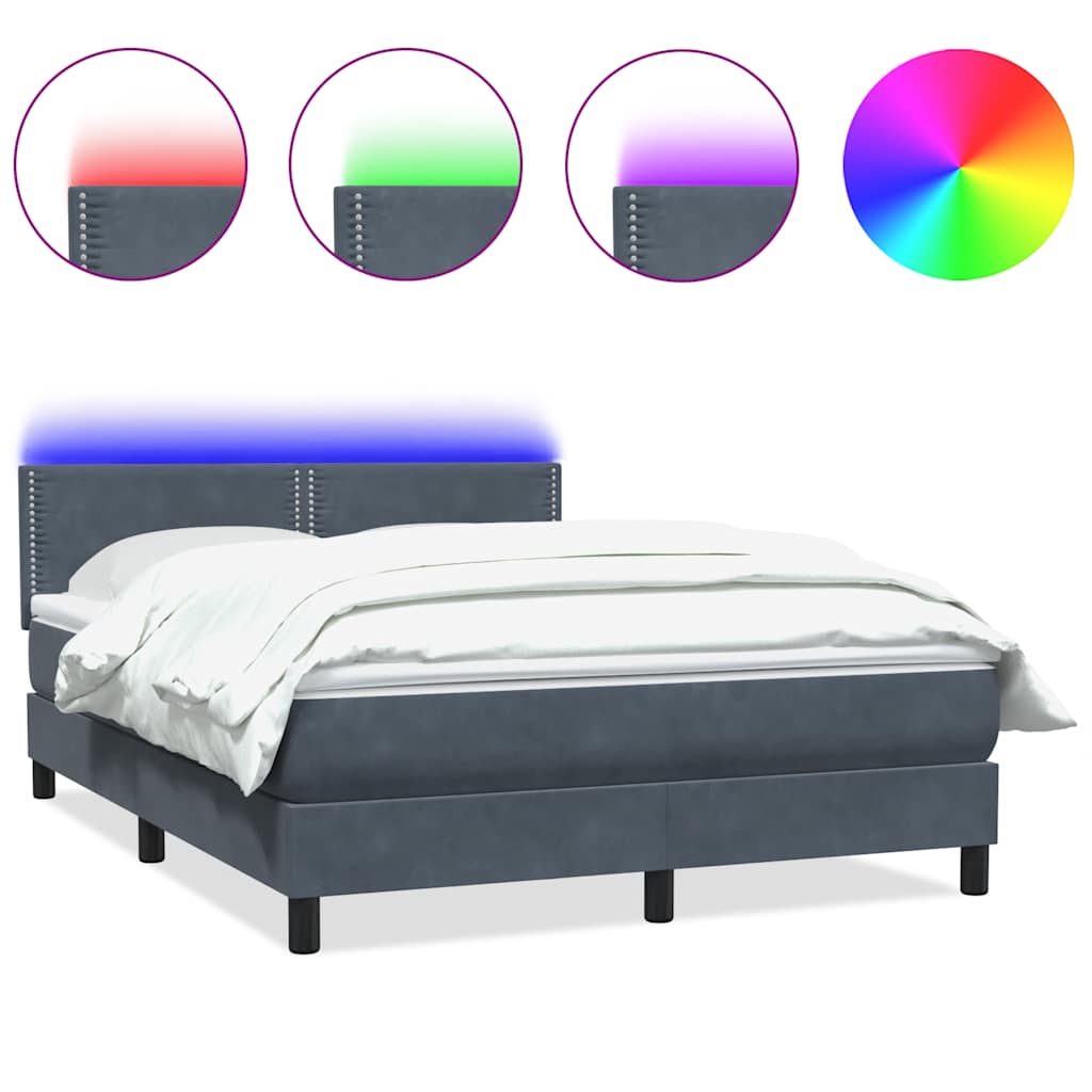 Κρεβάτι Boxspring με Στρώμα & LED Σκούρο Γκρι 140x210 εκ. Βελούδινο