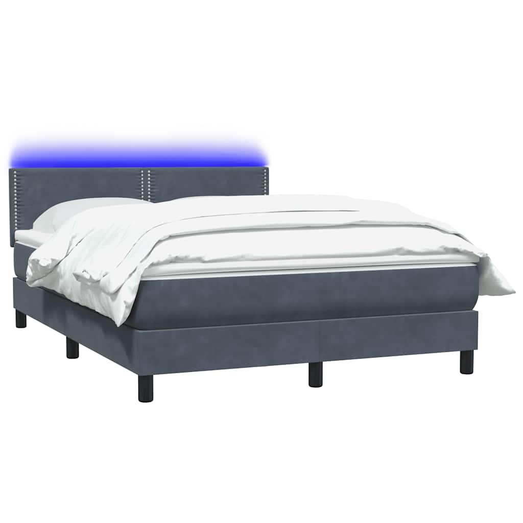 Κρεβάτι Boxspring με Στρώμα & LED Σκούρο Γκρι 140x210 εκ. Βελούδινο