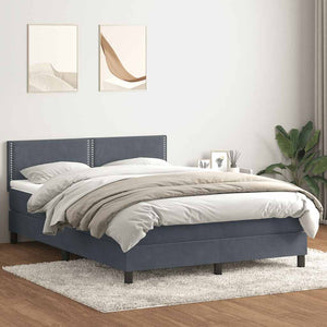 Κρεβάτι Boxspring με Στρώμα & LED Σκούρο Γκρι 140x210 εκ. Βελούδινο