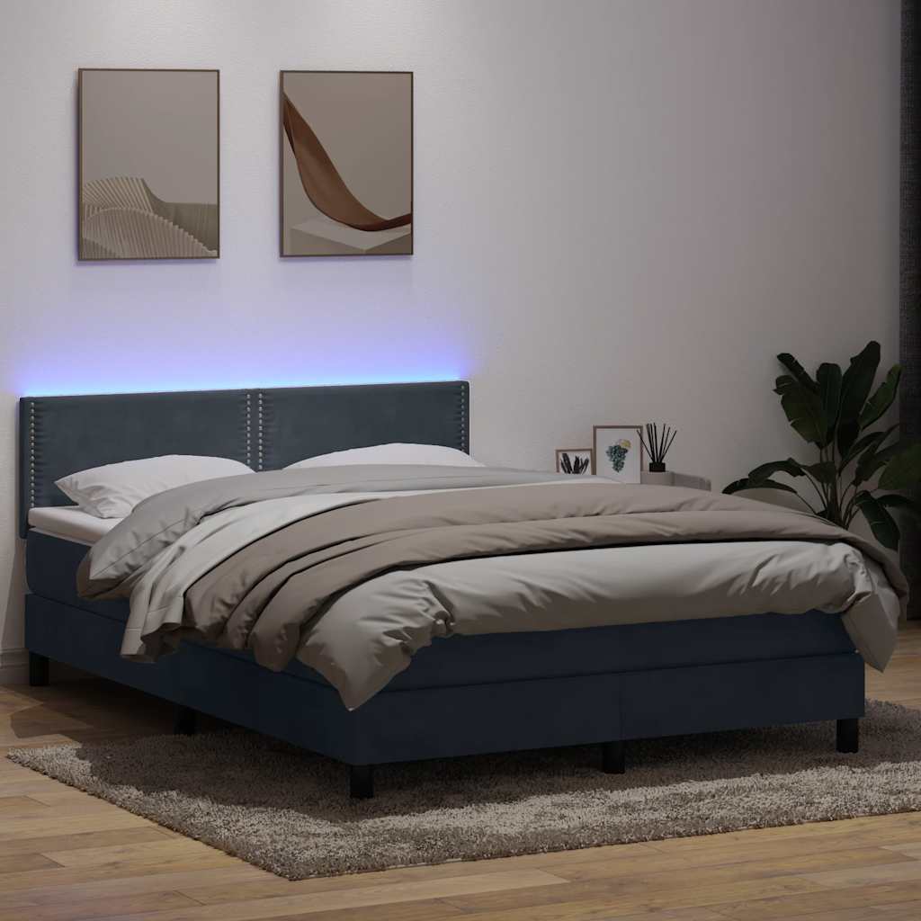 Κρεβάτι Boxspring με Στρώμα & LED Σκούρο Γκρι 140x210 εκ. Βελούδινο