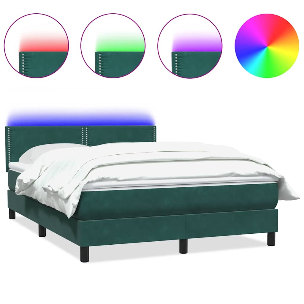Κρεβάτι Boxspring με Στρώμα & LED Σκούρο Πράσινο 140x210εκ. Βελούδινο