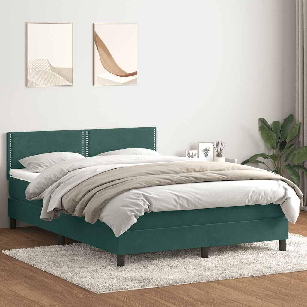 Κρεβάτι Boxspring με Στρώμα & LED Σκούρο Πράσινο 140x210εκ. Βελούδινο