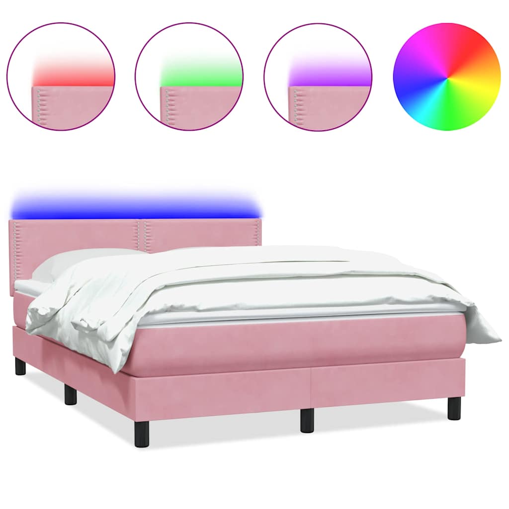 Κρεβάτι Boxspring με Στρώμα & LED Ροζ 140x210 εκ. Βελούδινο - Pakobazaar