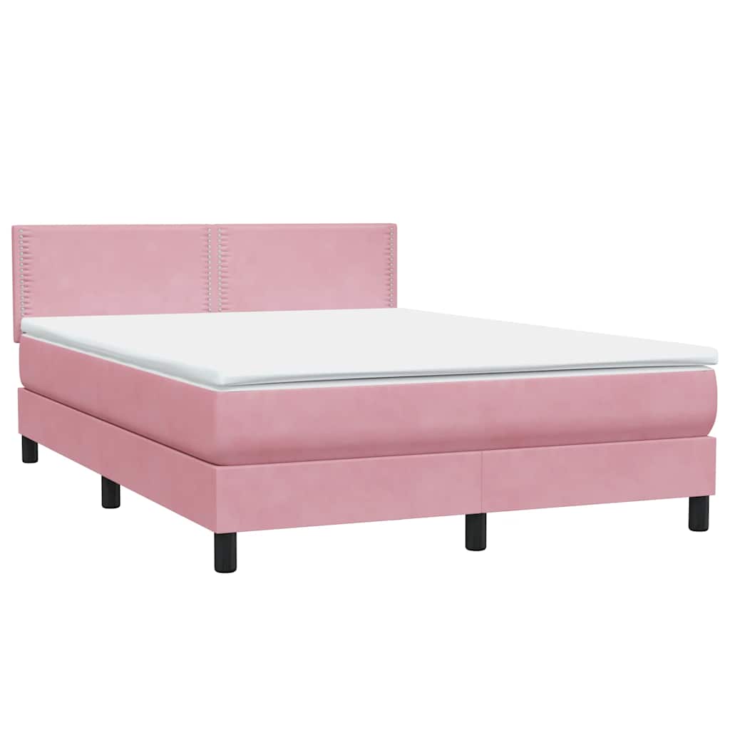 Κρεβάτι Boxspring με Στρώμα & LED Ροζ 140x210 εκ. Βελούδινο - Pakobazaar