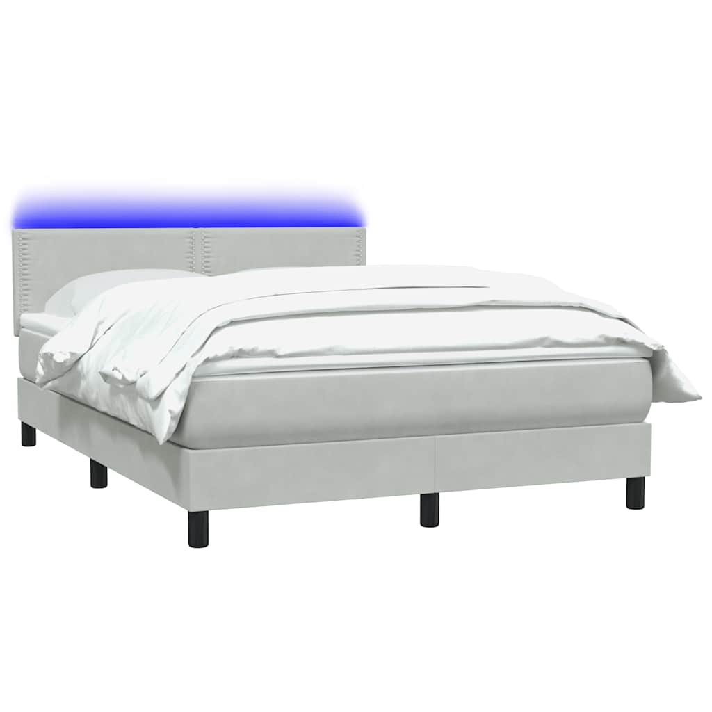 Κρεβάτι Boxspring με Στρώμα & LED Ανοιχτό Γκρι 160x210 εκ. Βελούδινο - Pakobazaar
