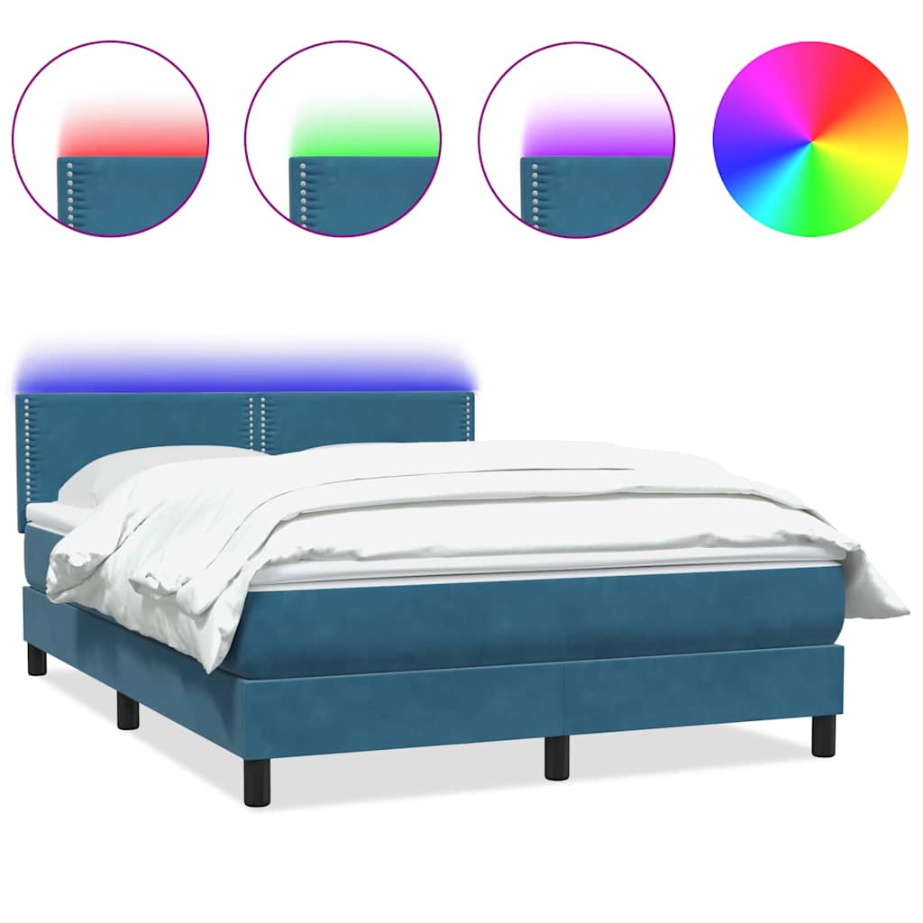 Κρεβάτι Boxspring με Στρώμα & LED Σκούρο Μπλε 160x210 εκ. Βελούδινο