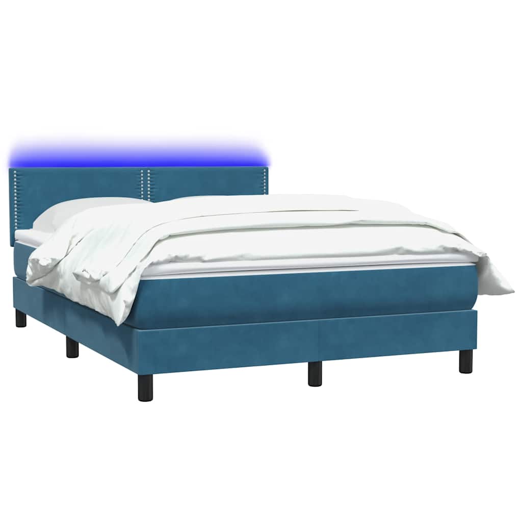 Κρεβάτι Boxspring με Στρώμα & LED Σκούρο Μπλε 160x210 εκ. Βελούδινο