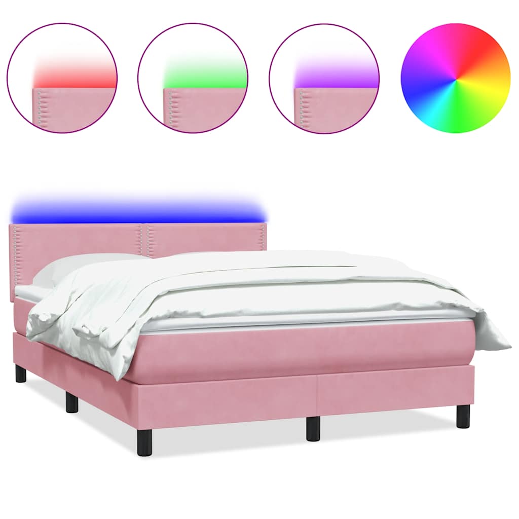 Κρεβάτι Boxspring με Στρώμα & LED Ροζ 160x210 εκ. Βελούδινο