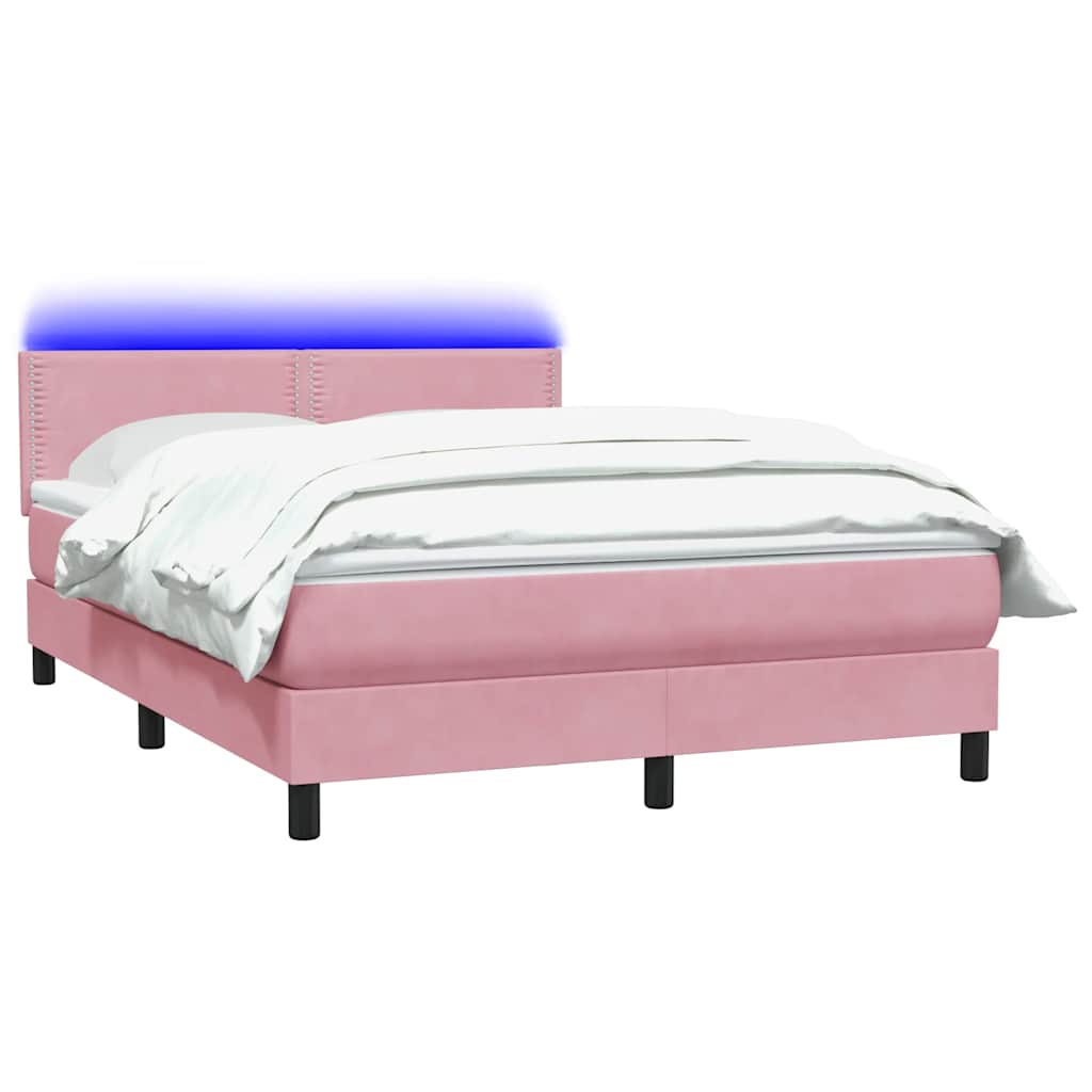 Κρεβάτι Boxspring με Στρώμα & LED Ροζ 160x210 εκ. Βελούδινο