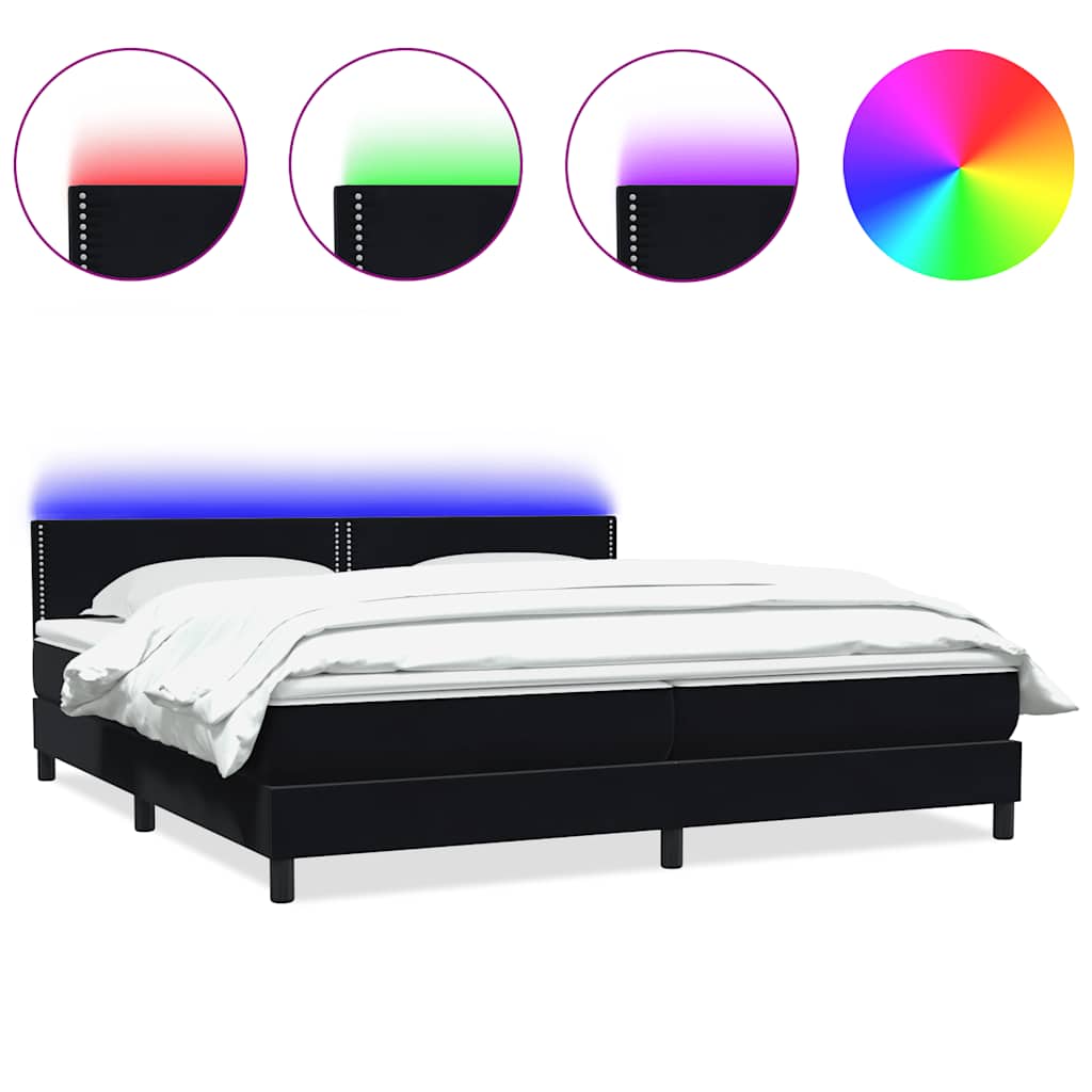 Κρεβάτι Boxspring με Στρώμα & LED Μαύρο 180x210 εκ. Βελούδινο - Pakobazaar