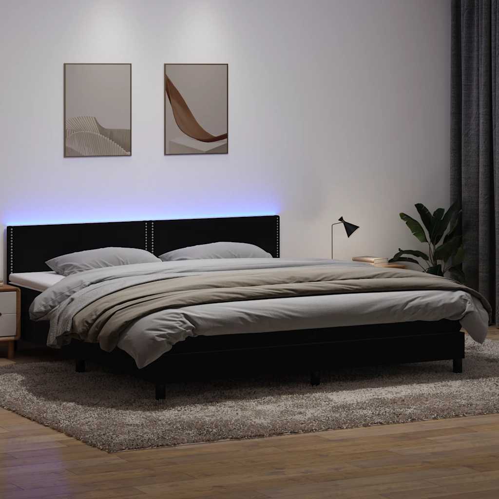 Κρεβάτι Boxspring με Στρώμα & LED Μαύρο 180x210 εκ. Βελούδινο - Pakobazaar