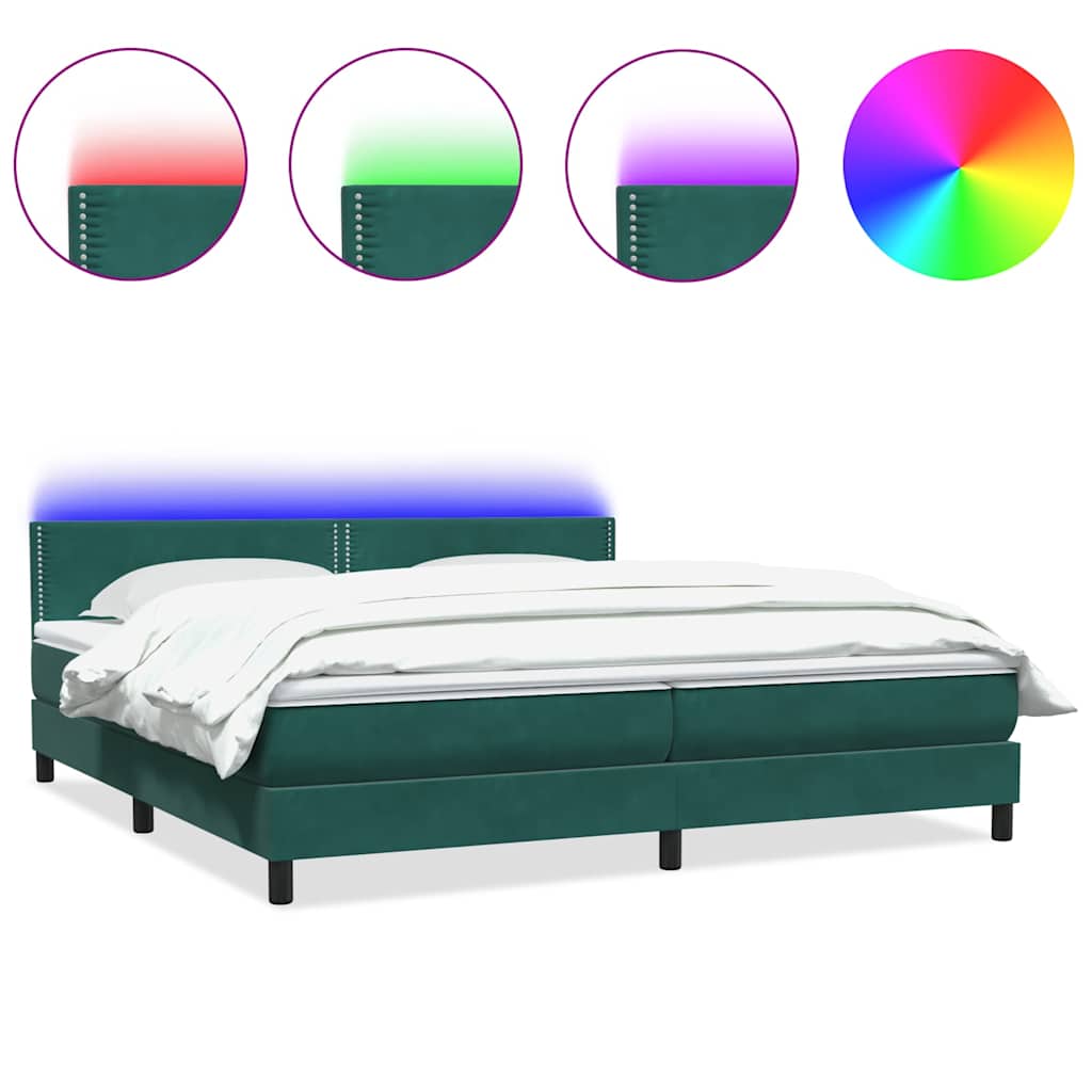 Κρεβάτι Boxspring με Στρώμα & LED Σκούρο Πράσινο 180x210εκ. Βελούδινο - Pakobazaar