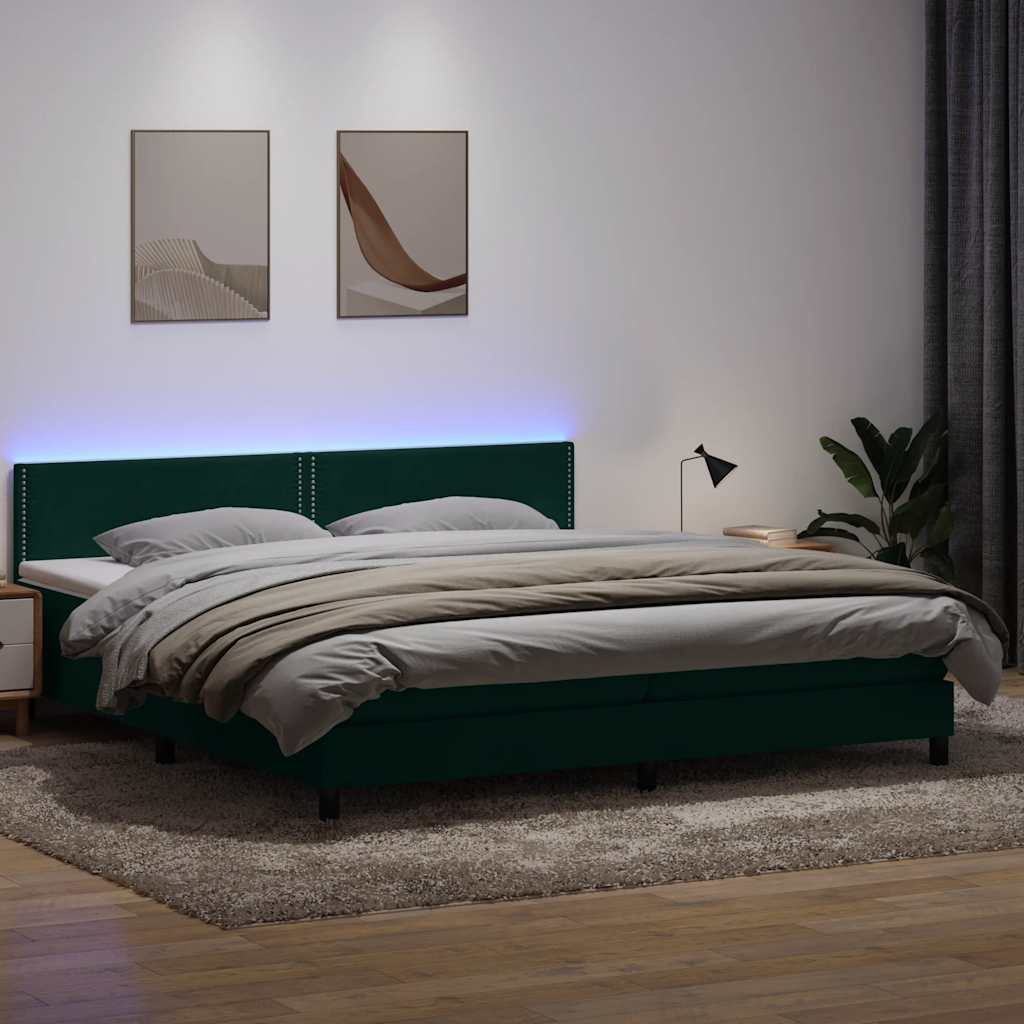 Κρεβάτι Boxspring με Στρώμα & LED Σκούρο Πράσινο 180x210εκ. Βελούδινο - Pakobazaar