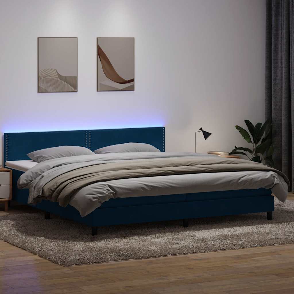 Κρεβάτι Boxspring με Στρώμα & LED Σκούρο Μπλε 180x210 εκ. Βελούδινο - Pakobazaar