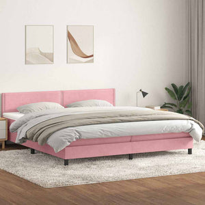 Κρεβάτι Boxspring με Στρώμα & LED Ροζ 180x210 εκ. Βελούδινο