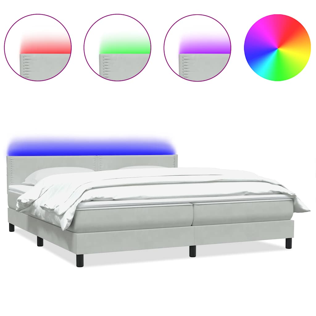 Κρεβάτι Boxspring με Στρώμα & LED ανοιχτό γκρι 200x210 cm Βελούδινο - Pakobazaar