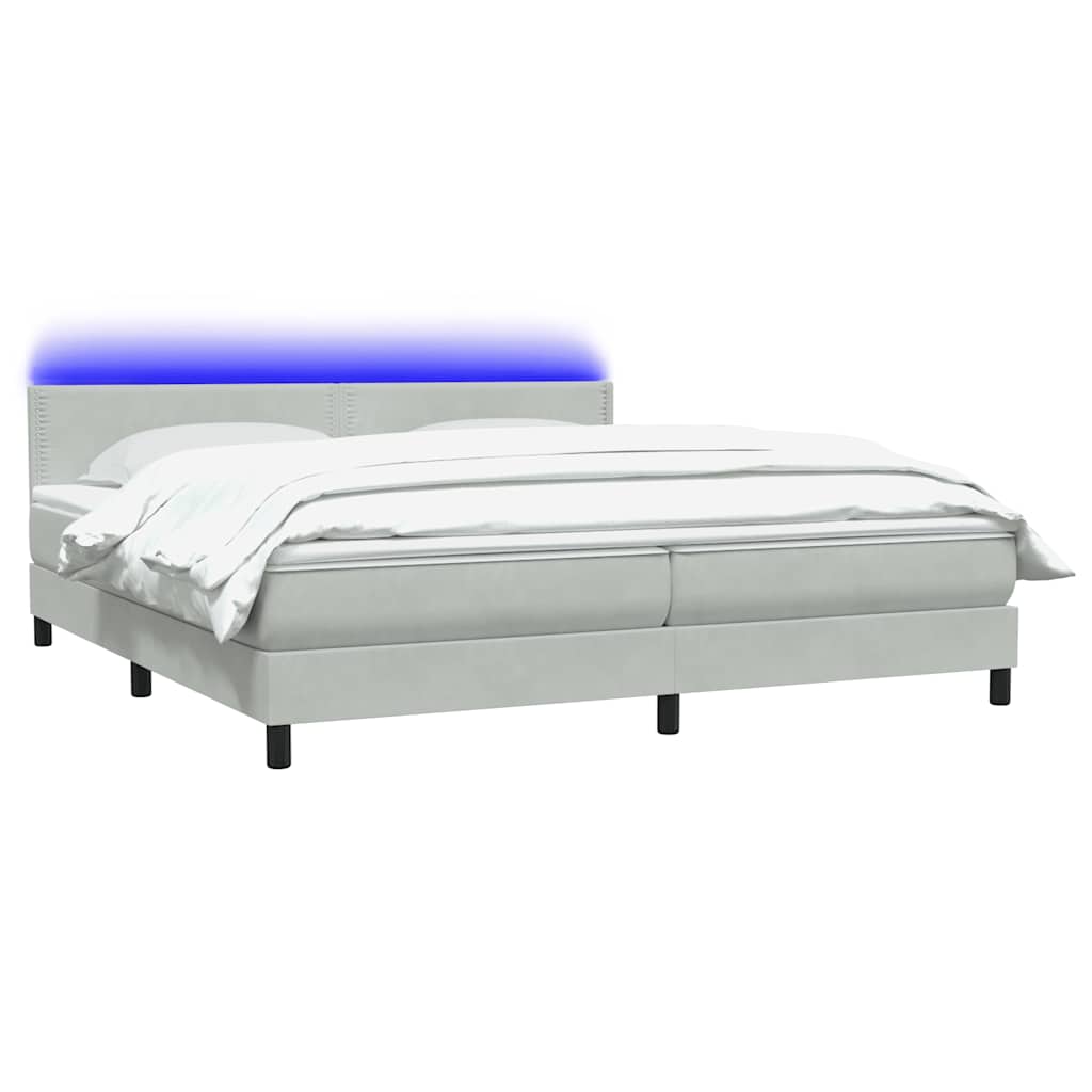 Κρεβάτι Boxspring με Στρώμα & LED ανοιχτό γκρι 200x210 cm Βελούδινο - Pakobazaar