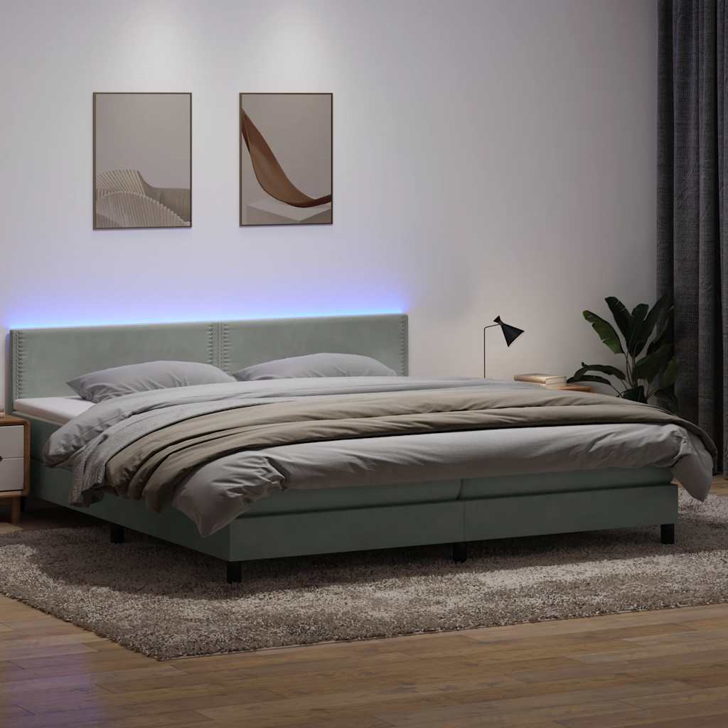 Κρεβάτι Boxspring με Στρώμα & LED ανοιχτό γκρι 200x210 cm Βελούδινο - Pakobazaar