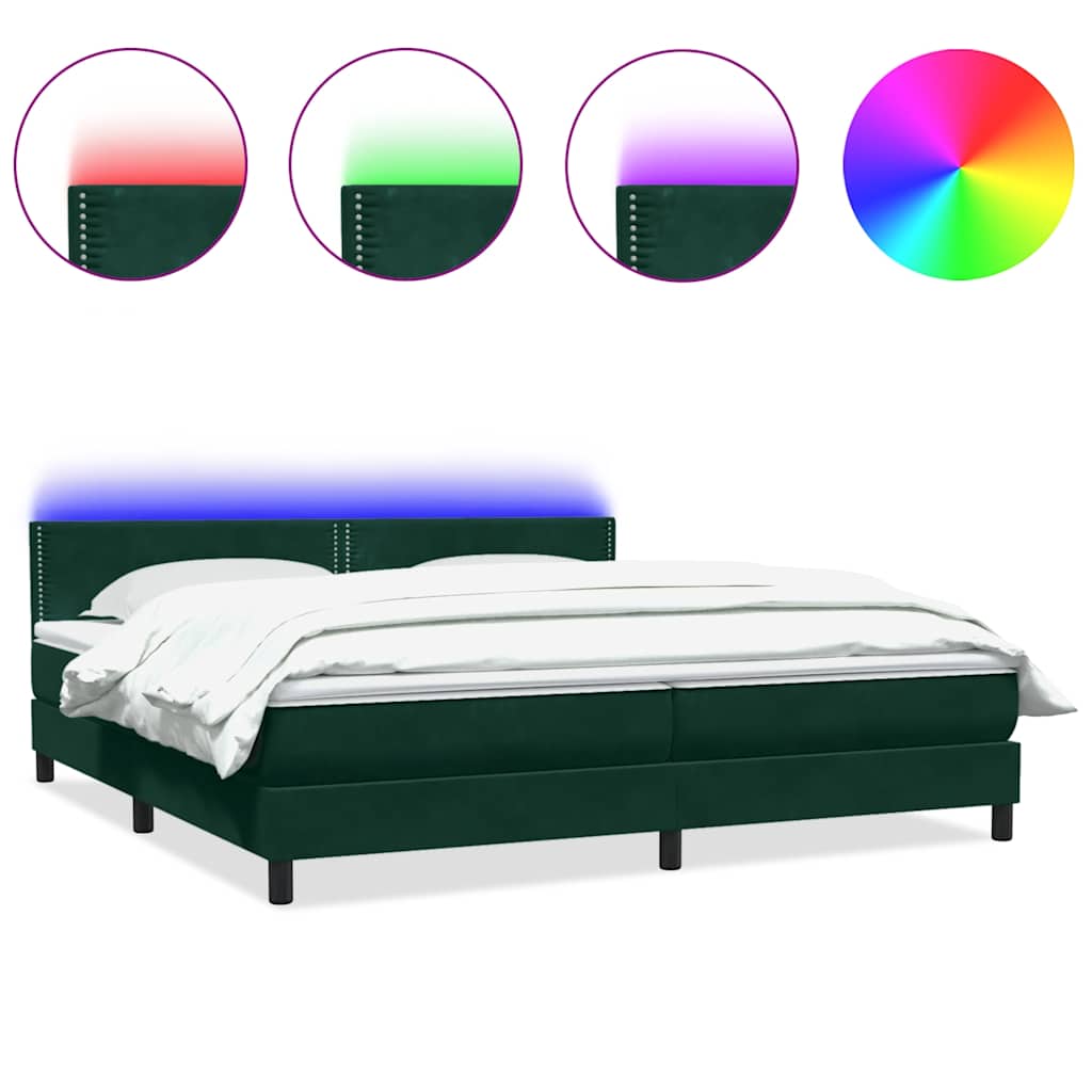 Κρεβάτι Boxspring με Στρώμα & LED Σκούρο Πράσινο 200x210εκ. Βελούδινο
