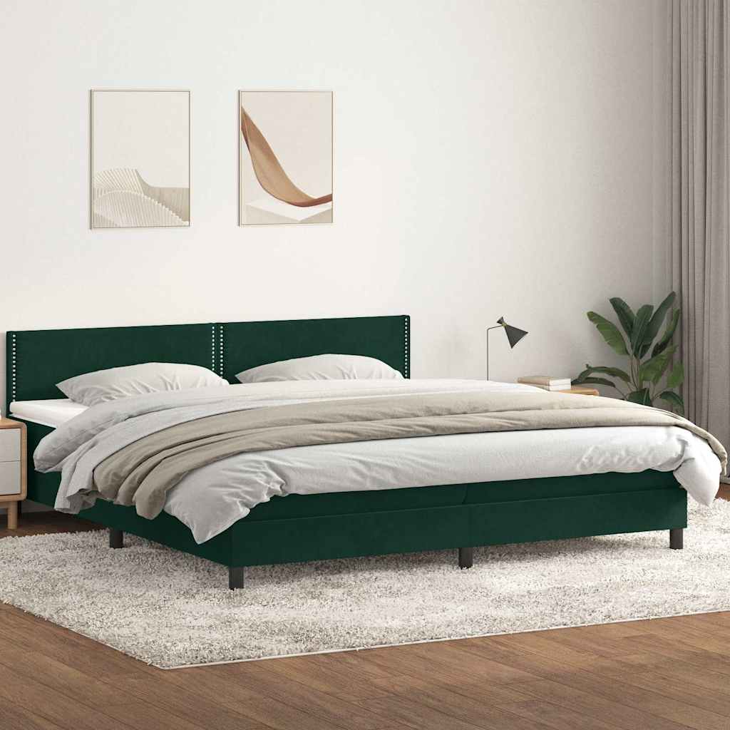 Κρεβάτι Boxspring με Στρώμα & LED Σκούρο Πράσινο 200x210εκ. Βελούδινο