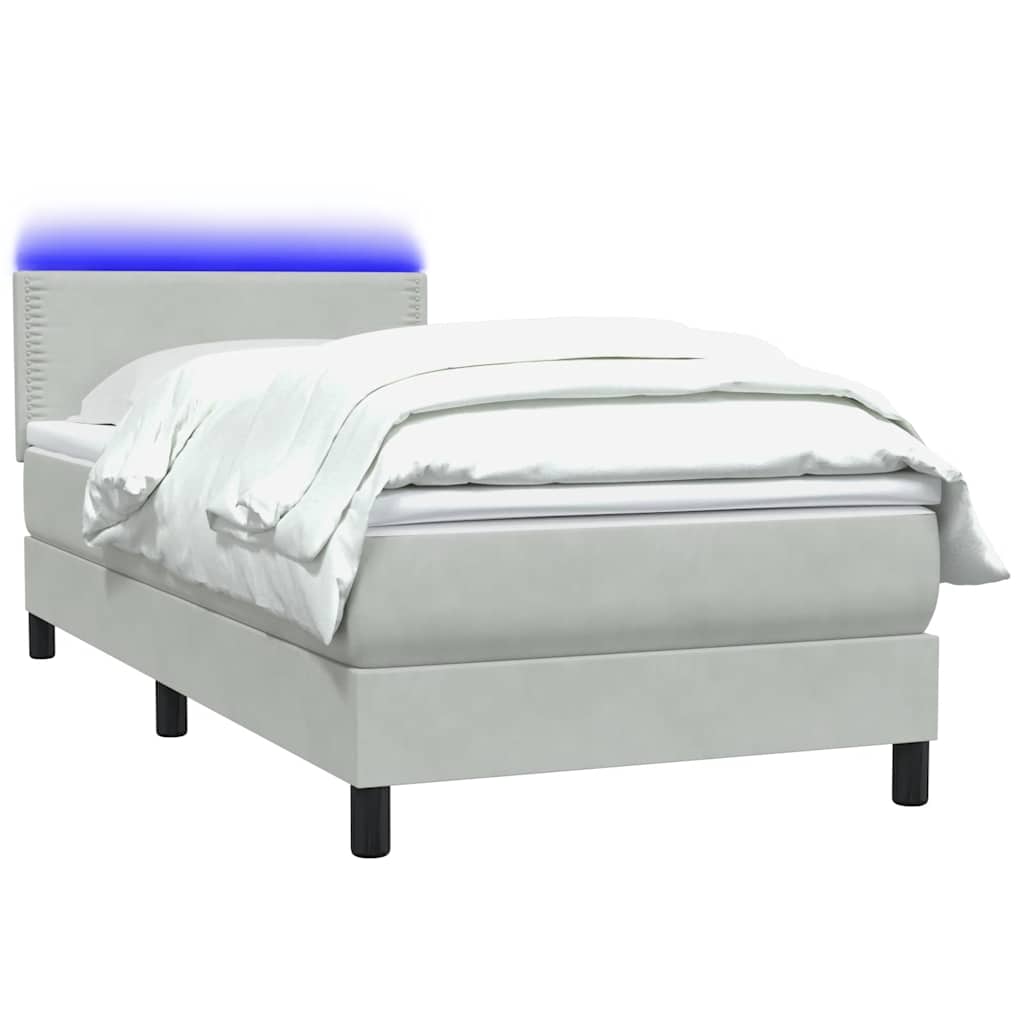 Κρεβάτι Boxspring με Στρώμα & LED ανοιχτό γκρι 80x220 cm Βελούδινο