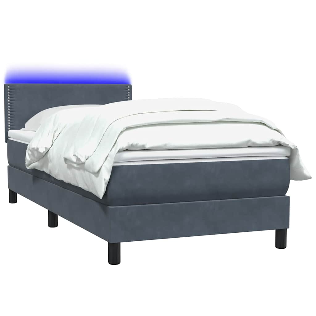 Κρεβάτι Boxspring με Στρώμα & LED Σκούρο Γκρι 80x220 εκ. Βελούδινο - Pakobazaar