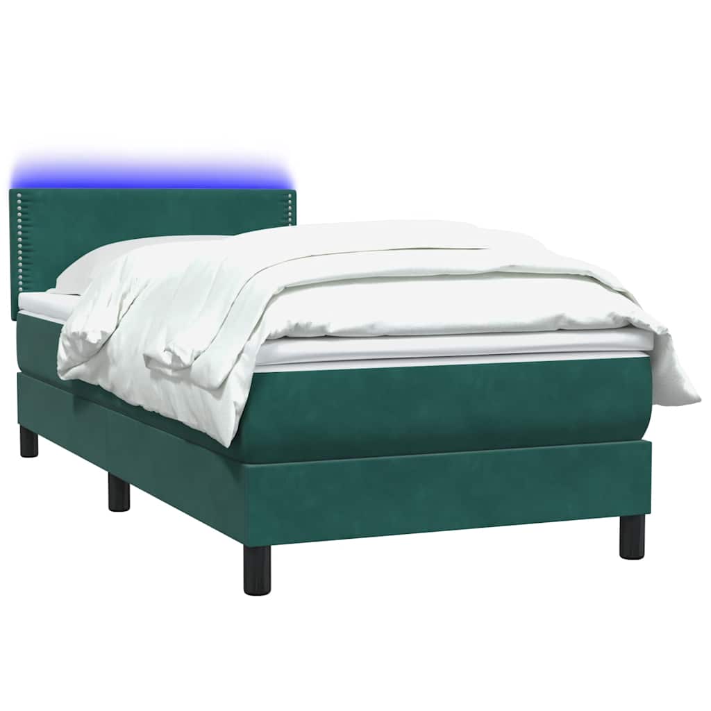 Κρεβάτι Boxspring με Στρώμα & LED σκούρο πράσινο 80x220εκ. Βελούδινο - Pakobazaar