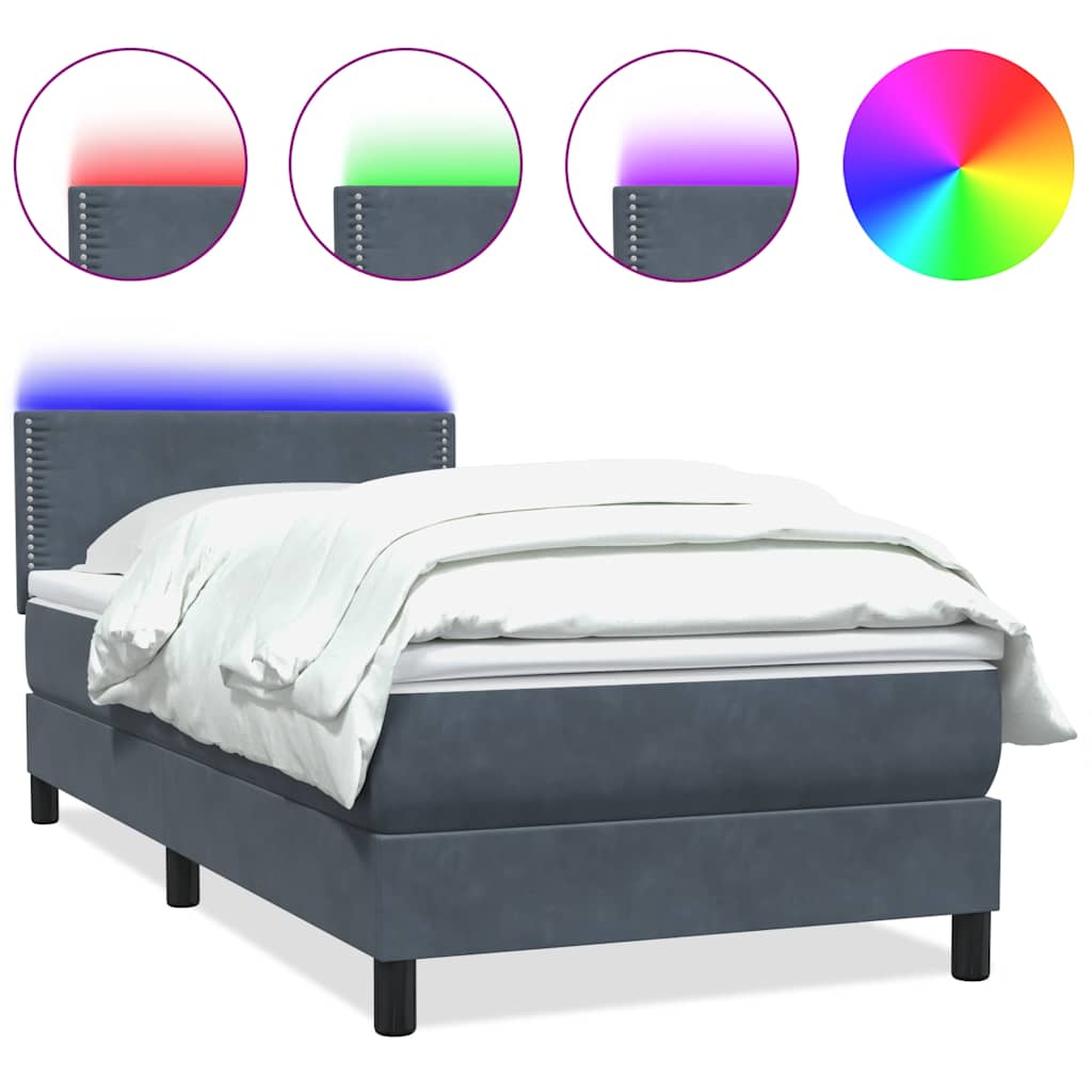 Κρεβάτι Boxspring με Στρώμα & LED Σκούρο Γκρι 90x220 εκ. Βελούδινο - Pakobazaar