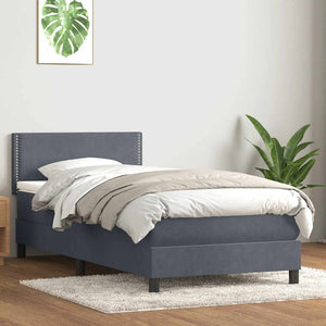 Κρεβάτι Boxspring με Στρώμα & LED Σκούρο Γκρι 90x220 εκ. Βελούδινο - Pakobazaar