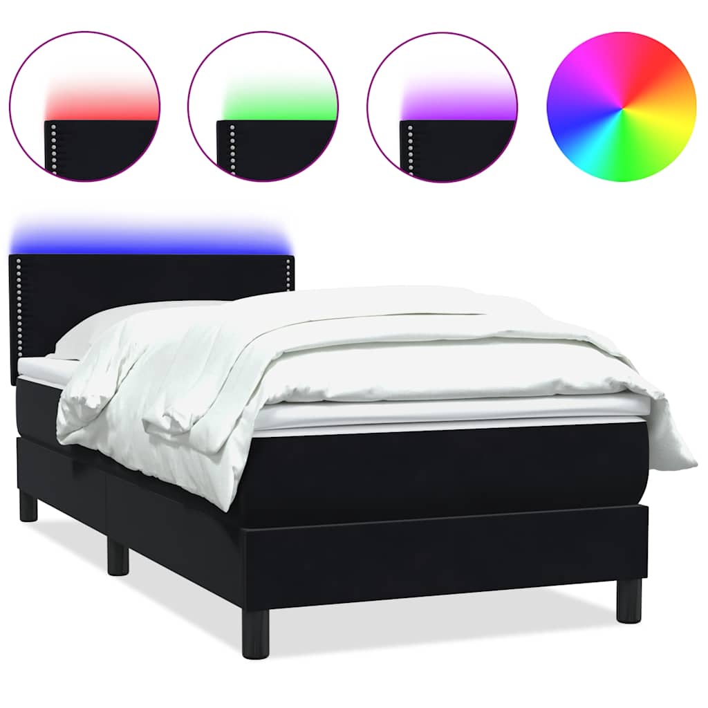 Κρεβάτι Boxspring με Στρώμα & LED Μαύρο 90x220 εκ. Βελούδινο - Pakobazaar