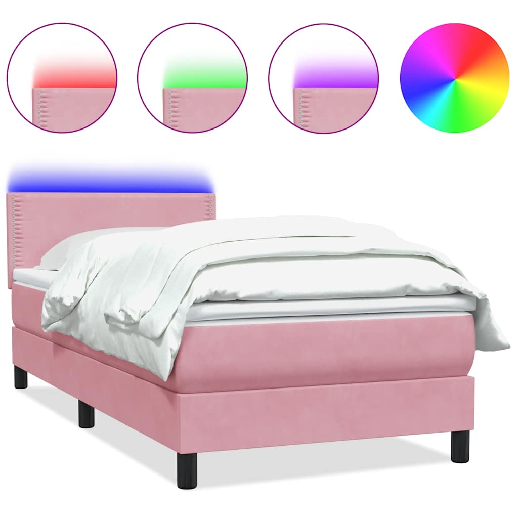 Κρεβάτι Boxspring με Στρώμα & LED Ροζ 90x220 εκ. Βελούδινο